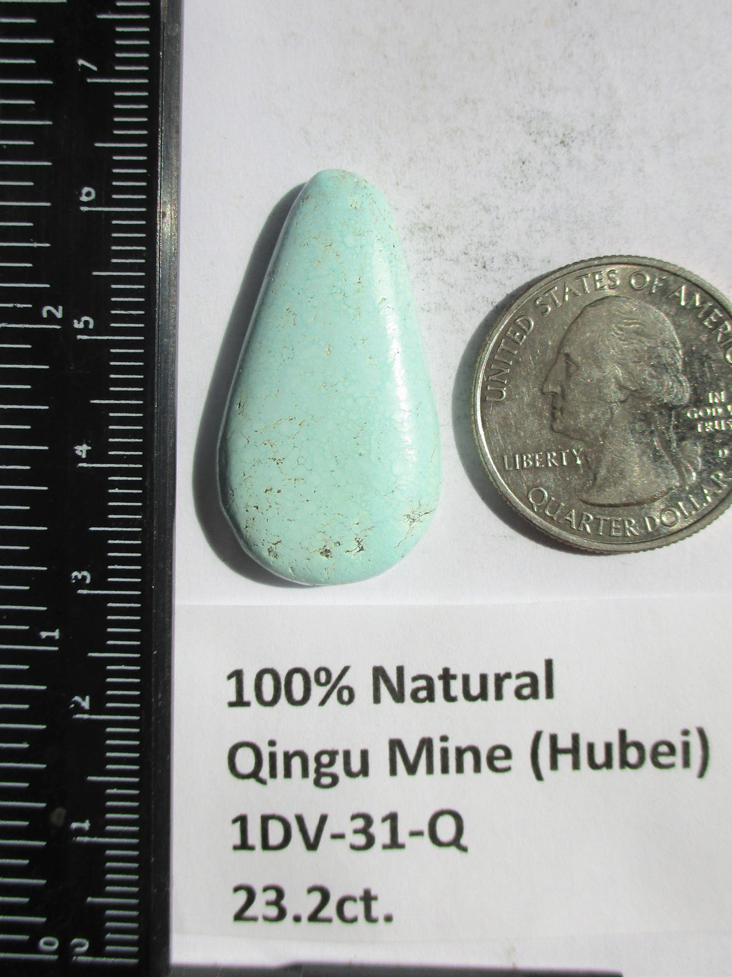 23.2 ct. (34x18.5x5.5 mm (Discounted)) Natural Qingu Mine (Hubei) Turquoise Cabochon, Gemstone, 1DV 31