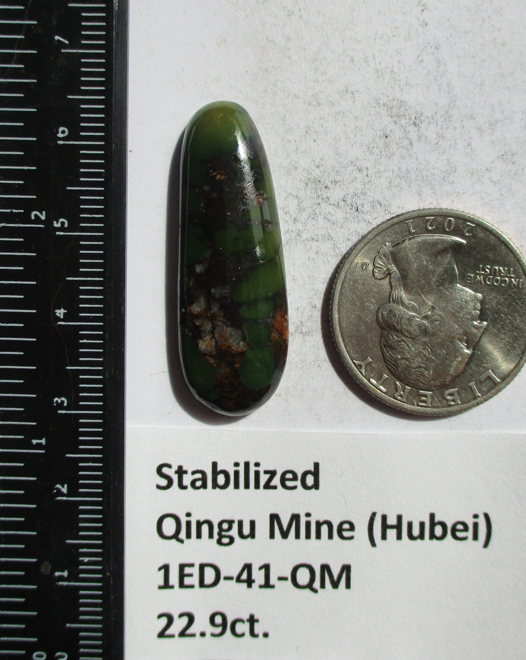 22.9 ct. (37x13x5 mm) Stabilized Qingu Mine (Hubei) Turquoise Cabochon, Gemstone, 1ED 41