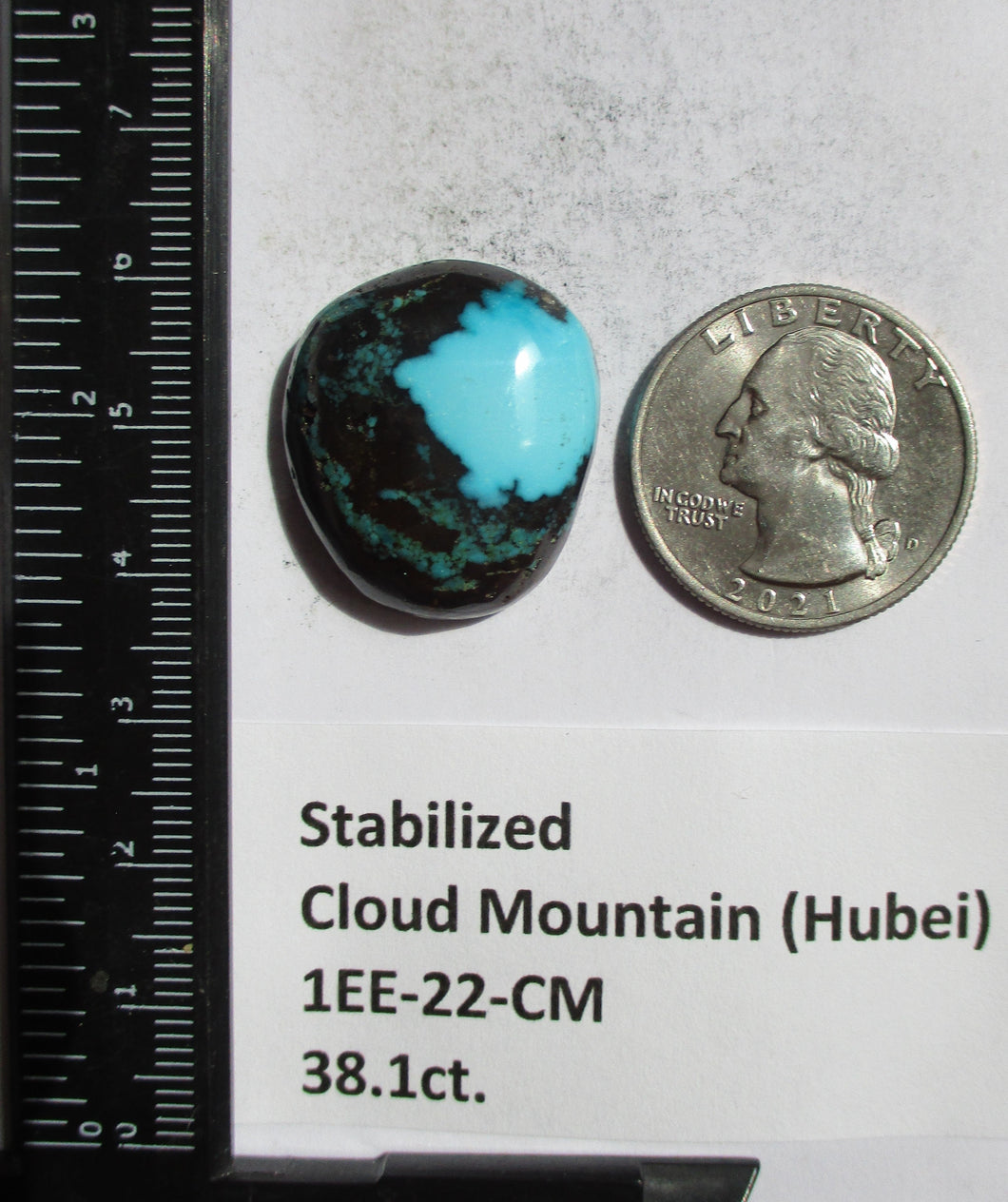 38.1 ct. (25x22.5x8 mm) Stabilized Cloud Mountain (Hubei) Turquoise Cabochon, Gemstone, # 1EE 22