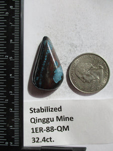 32.4 ct. (33x19x7 mm (Discounted)) Natural Qinggu Mine (Hubei) Turquoise Cabochon, Gemstone, 1ER 88