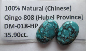 35.90 cts (21x14x6.5 mm each) 100% Natural Qingu Mine Turquoise Pair Cabochon Gemstones DM 018