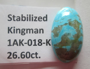 26.60 ct. (31x17x8 mm) Stabilized Kingman Turquoise Cabochon Gemstone, 1AK 018