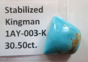 30.50 ct. (26x17x10 mm) Stabilized Kingman Turquoise Cabochon Gemstone, 1AY 003