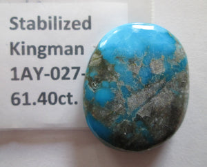 61.40 ct. (34x28x7 mm) Stabilized Kingman Turquoise Cabochon Gemstone, 1AY 027