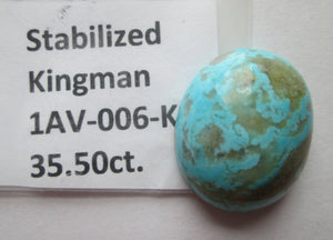 35.50 ct. (26x22x10 mm) Stabilized Kingman Turquoise 30x21x10 mm Cabochon Gemstone, 1AV 006