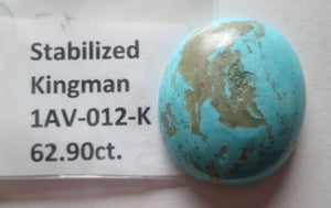 62.90 ct. (35x30x10 mm) Stabilized Kingman Turquoise 35x30x10 mm Cabochon Gemstone, 1AV 012