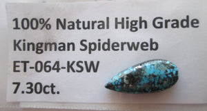 7.30 ct. (22x9.5x4 mm) 100% Natural High Grade Kingman Spiderweb Turquoise Cabochon Gemstone, ET 064