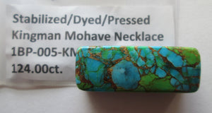 124.00 ct (43x16x14 mm) Pressed, Dyed, Stabilized Kingman Mohave Turquoise Drilled for Necklace 1BP 005
