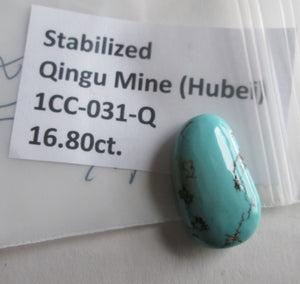 16.80 ct. (25x14x6 mm) Stabilized Qingu Mine, Hubei, Turquoise Cabochon Gemstone, 1CC 031