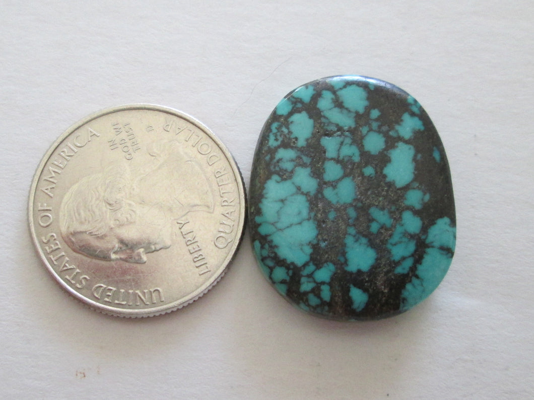28.30 ct. (27.5x22x4.5 mm) 100% Natural Yungaishi Web (Hubei) Turquoise Gemstone, # 1CF 034
