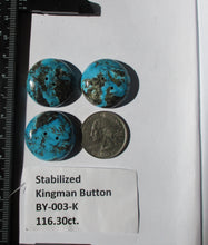 Load image into Gallery viewer, 116.3 ct. (25 round x 8 mm) Stabilized Kingman Turquoise Button (3 piece) Cabochon Gemstone, BY 003