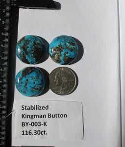 116.3 ct. (25 round x 8 mm) Stabilized Kingman Turquoise Button (3 piece) Cabochon Gemstone, BY 003