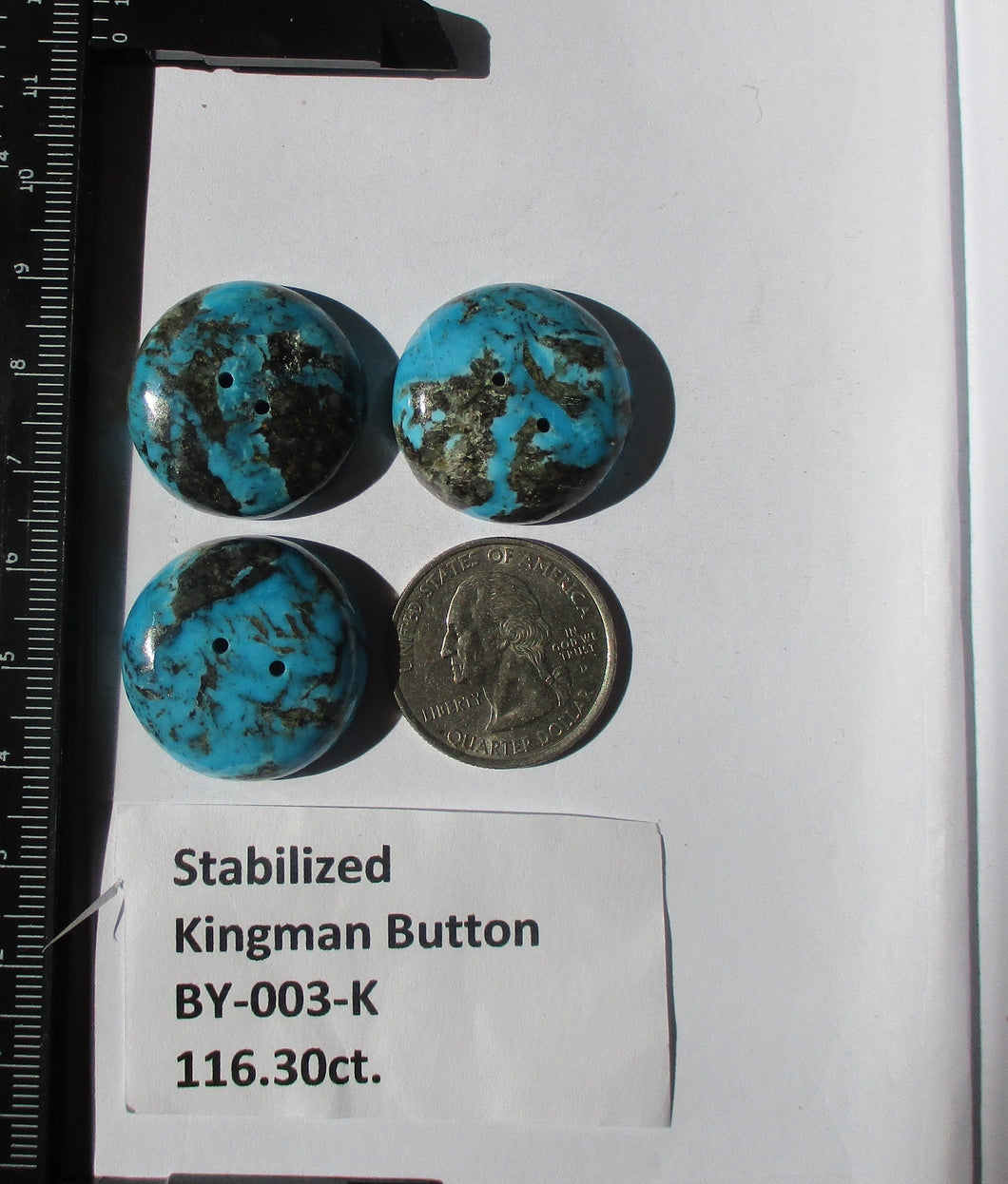 116.3 ct. (25 round x 8 mm) Stabilized Kingman Turquoise Button (3 piece) Cabochon Gemstone, BY 003