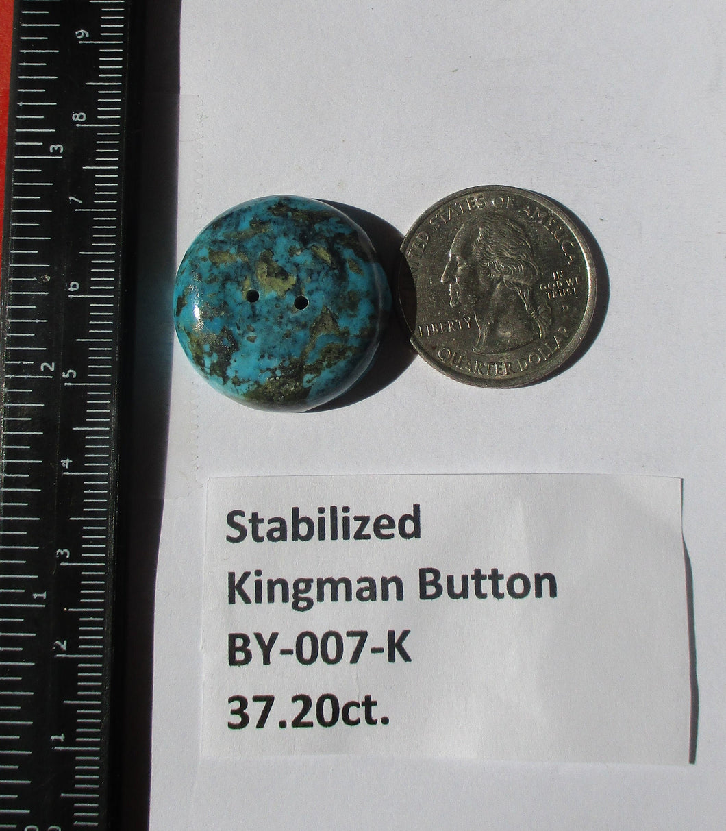 37.2 ct. (25.5 round x 7 mm) Stabilized Kingman Turquoise Button  Cabochon Gemstone, BY 007
