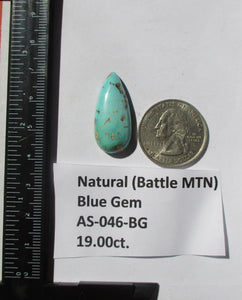 19.0 ct (29x13x6.6 mm)  Natural Blue Gem (Battle MTN) Turquoise Cabochon Gemstone, AS 046