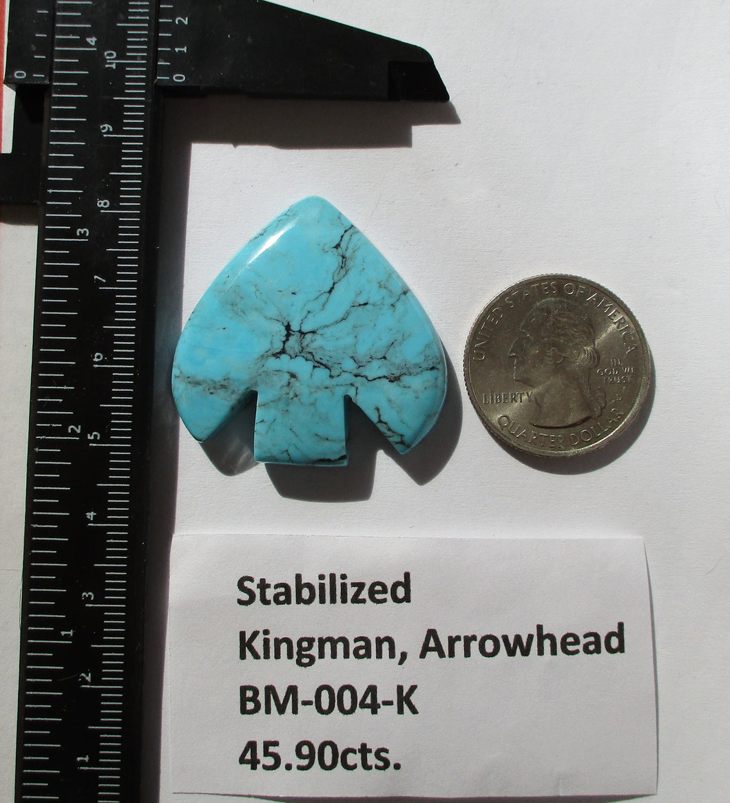 45.9 ct. (36x36x6.5 mm) Stabilized Kingman Turquoise Arrowhead Cabochon, Gemstone, BM 004 K