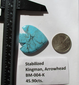 45.9 ct. (36x36x6.5 mm) Stabilized Kingman Turquoise Arrowhead Cabochon, Gemstone, BM 004 K
