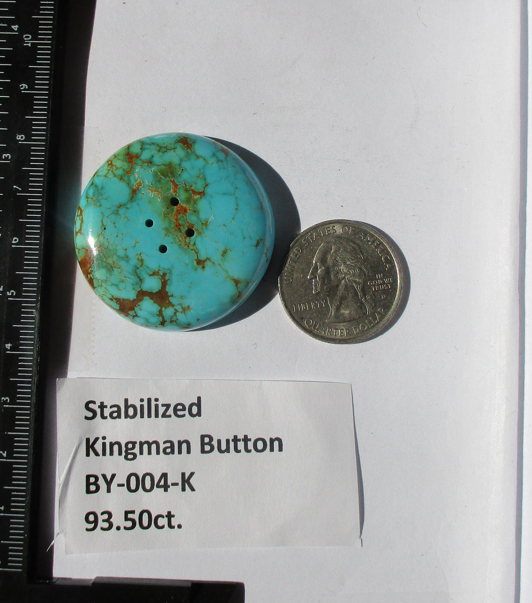 93.5 ct. (38.5 round x 7.5 mm) Stabilized Kingman Turquoise Button  Cabochon Gemstone, BY 004