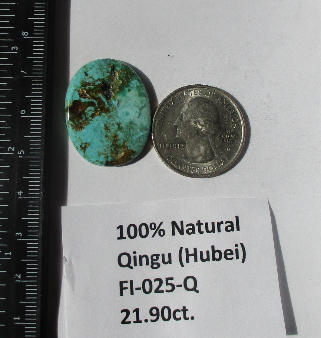 21.9 ct. (28x22x4 mm)  100% Natural Qingu Mine (Hubei) Turquoise Cabochon,Gemstone, FI 025