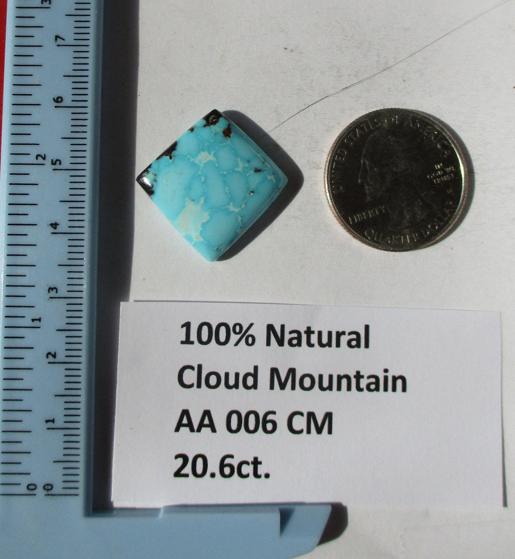 20.6 ct. (19x19x5.5 (sides) 25x25 (tip-tip) mm) 100% Natural Web Cloud Mountain Turquoise  Cabochon, Gemstone, # AA 006