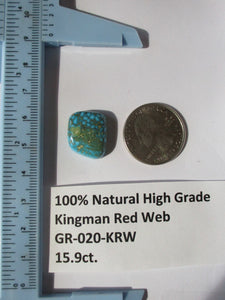 15.9 ct. (18x15x6.5 mm) 100% Natural High Grade Kingman Red Web Polychrome Turquoise Cabochon Gemstone, GR 020