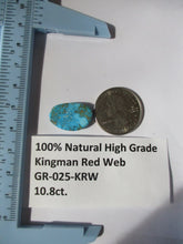 Load image into Gallery viewer, 10.8 ct. (20x13x4.5 mm) 100% Natural High Grade Kingman Red Web Turquoise Cabochon Gemstone, GR 025