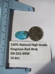 10.8 ct. (20x13x4.5 mm) 100% Natural High Grade Kingman Red Web Turquoise Cabochon Gemstone, GR 025
