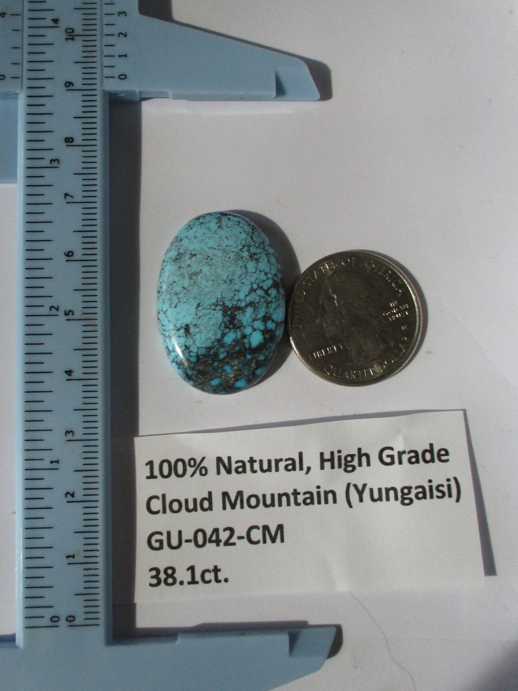 38.1 ct. (32x23x6 mm) 100% Natural High Grade Web Cloud Mountain (Yungaishi) Turquoise Cabochon Gemstone, GU 042