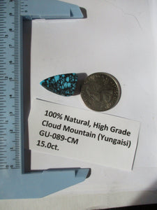 15.0 ct. (29.5x26x5 mm) 100% Natural High Grade Web Cloud Mountain (Yungaishi) Turquoise Cabochon Gemstone, GU 089