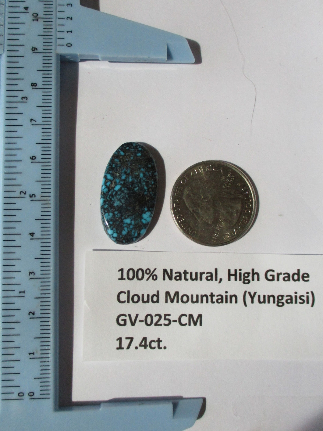 17.4 ct. (29x15.5x4 mm) 100% Natural High Grade Web Cloud Mountain (Yungaishi) Turquoise Cabochon Gemstone, GV 025
