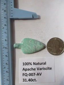 31.4 ct. (40.5x21x5 mm) 100% Natural Apache Variscite Arrowhead Cabochon, Gemstone, # FQ 007