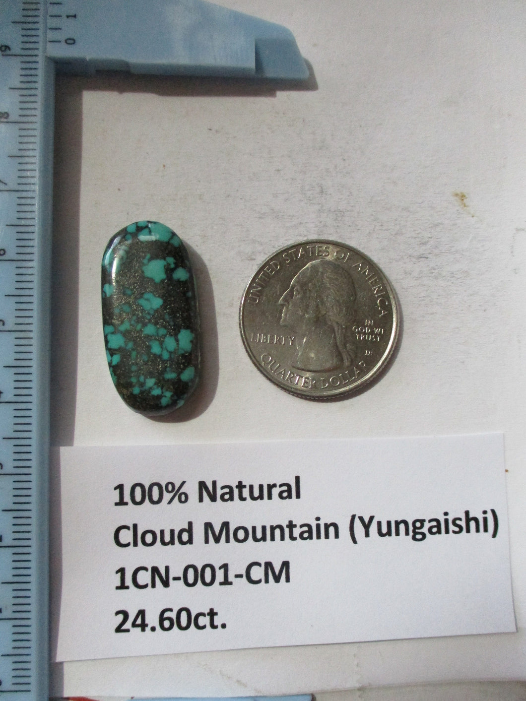 24.6 ct. (28x14x6  mm) 100% Natural Cloud Mountain (Yungaishi) Turquoise Cabochon Gemstone, 1CN 001