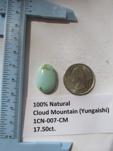 17.5 ct. (21.5x15x7  mm) 100% Natural Cloud Mountain (Yungaishi) Turquoise Cabochon Gemstone, 1CN 007