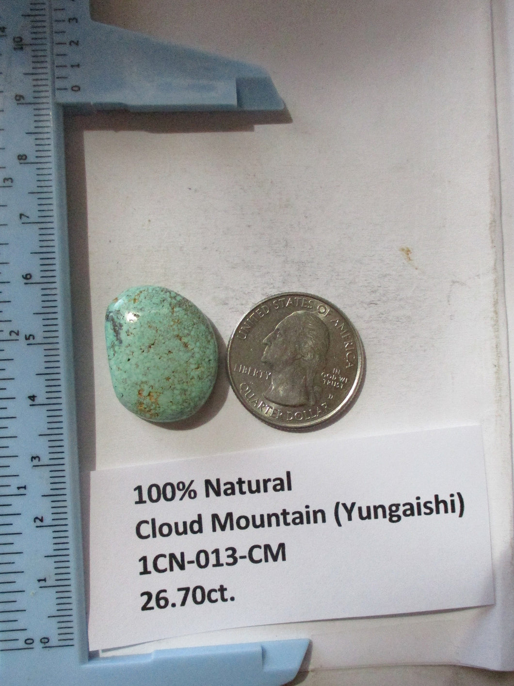 26.7 ct. (24x19x7.5  mm) 100% Natural Cloud Mountain (Yungaishi) Turquoise Cabochon Gemstone, 1CN 013