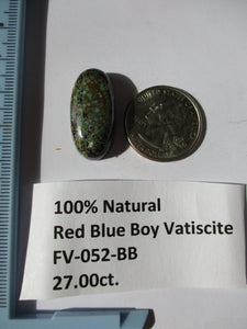 27.0 ct. (27x14x8 mm) 100% Natural Red Blue Boy Variscite, Cabochon Gemstone, FV 052