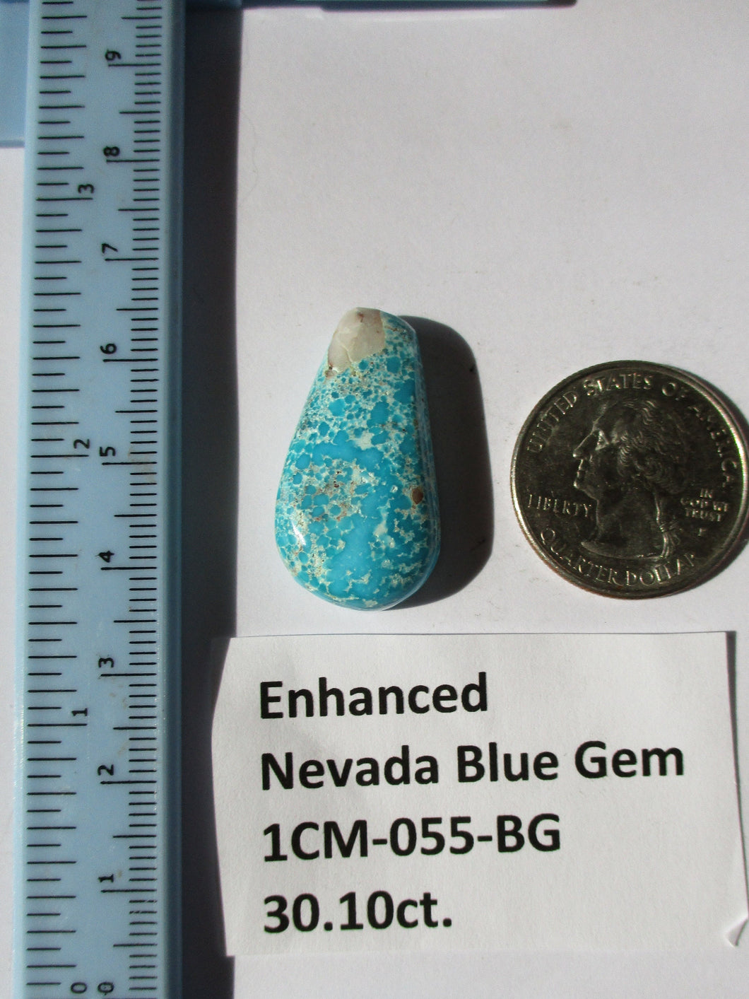 30.1 ct (30x16x7 mm) Enhanced Nevada Blue Gem Turquoise, Cabochon Gemstone, # 1CM 055 s