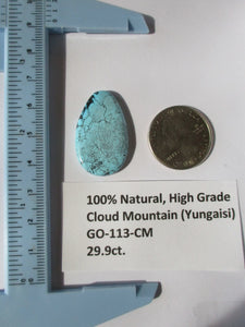 29.9 ct. (32x19.5x5 mm) 100% Natural High Grade Web Cloud Mountain (Yungaishi) Turquoise Cabochon Gemstone, GO 113
