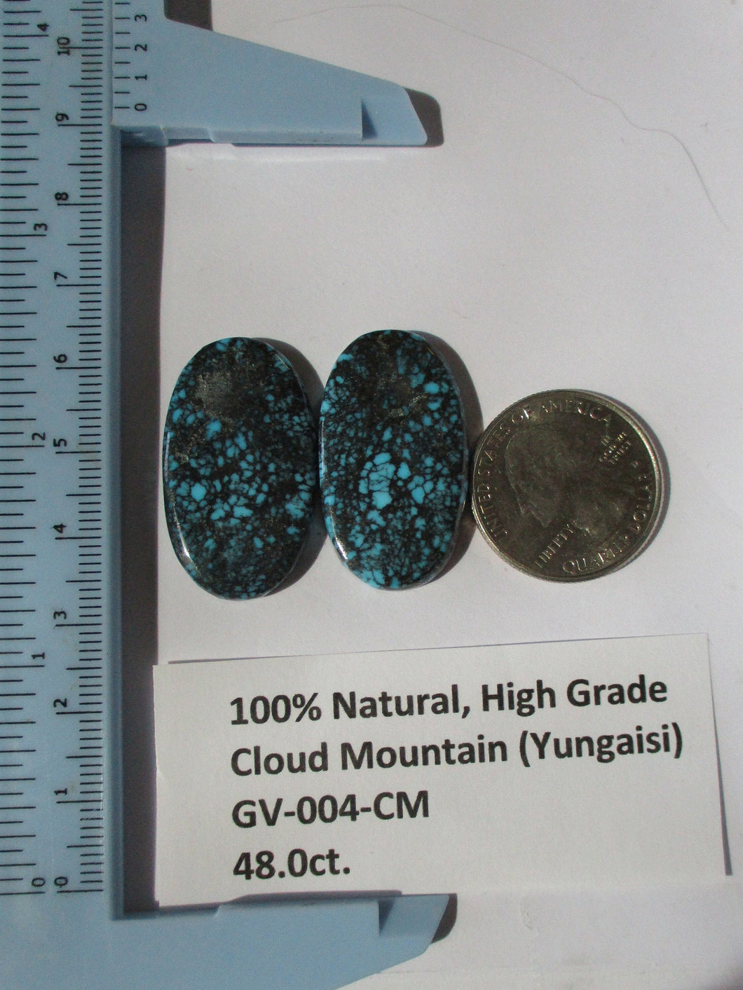 48.0 ct. (32x18.5x4 mm) 100% Natural High Grade Web Cloud Mountain (Yungaishi) Turquoise Pair Cabochon Gemstone, GV 004