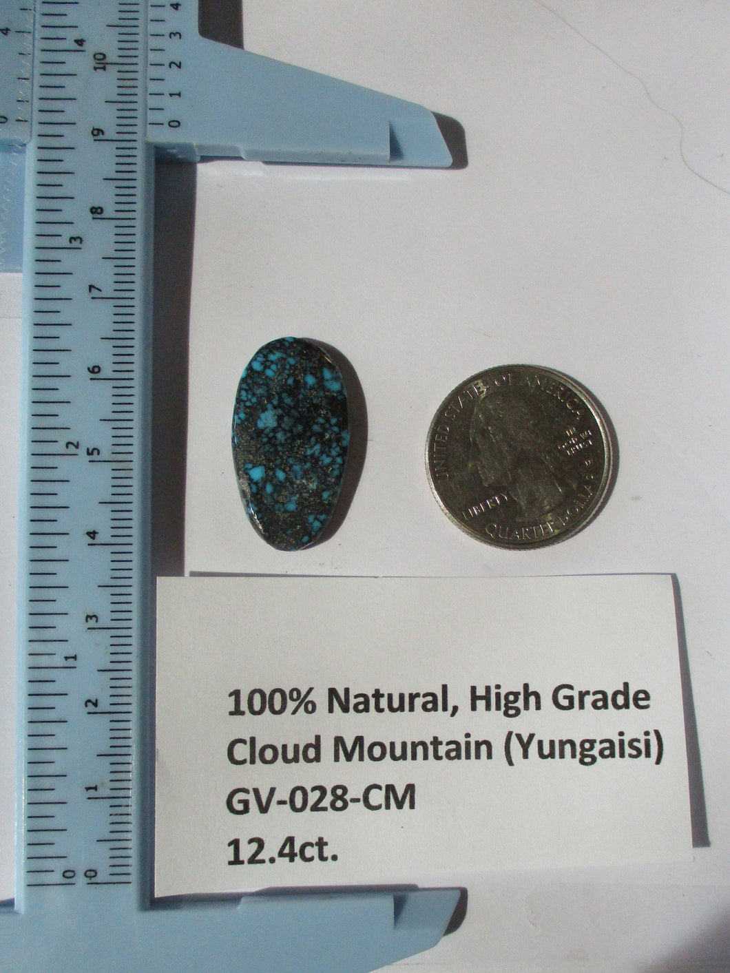 12.4 ct. (27x15x3.5 mm) 100% Natural High Grade Web Cloud Mountain (Yungaishi) Turquoise Cabochon Gemstone, GV 028