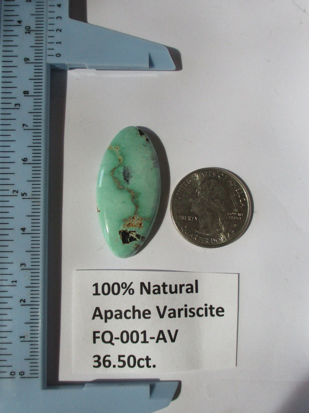 36.5 ct. (39x19x6 mm) 100% Natural Apache Variscite Cabochon, Gemstone, # FQ 001