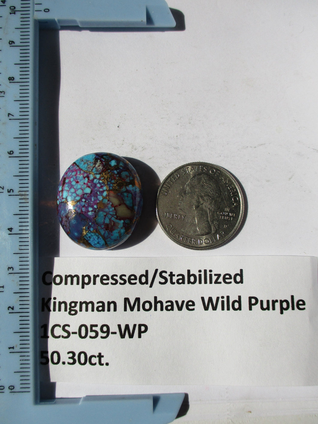 50.3 ct. (26x23x9 mm) Pressed/Dyed/Stabilized Kingman Wild Purple Mohave Turquoise Gemstone # 1CS 059