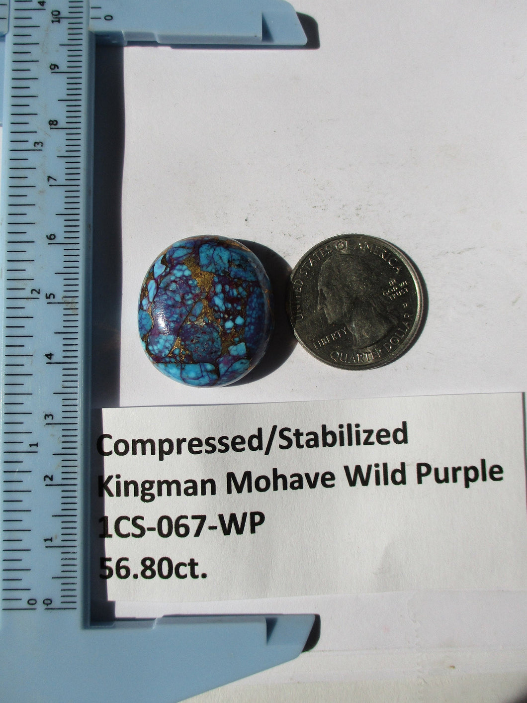 56.8 ct. (26X5X24X10 mm) Pressed/Dyed/Stabilized Kingman Wild Purple Mohave Turquoise Gemstone # 1CS 067