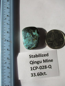 33.6 ct. (27x20x7 mm) Stabilized Qingu Mine (Hubei) Turquoise Cabochon Gemstone, # 1CP 028