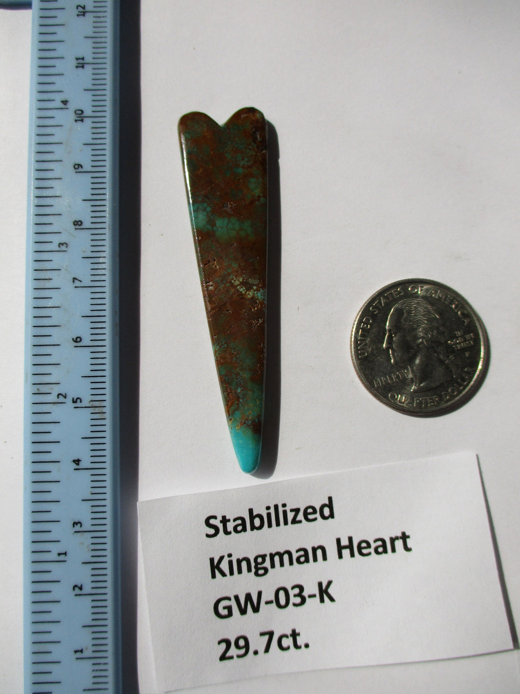 29.7 ct (65x16x3.5 mm) Stabilized Kingman Turquoise Heart Cabochon Gemstone, # GW 03