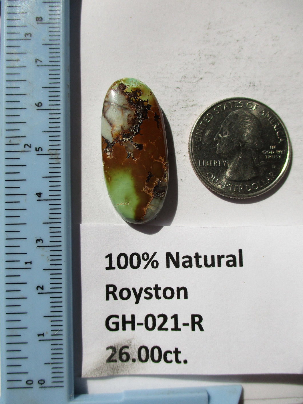 26.0 ct (34x15x6 mm) 100% Natural Royston Turquoise Cabochon Gemstone, GH 021