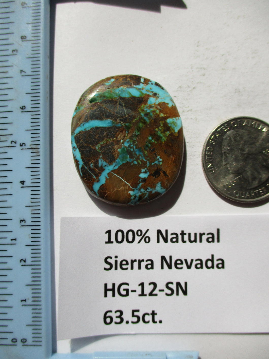 63.5 ct. (36x30x6.5 mm) 100% Natural Sierra Nevada Turquoise Cabochon Gemstone, # HG 12