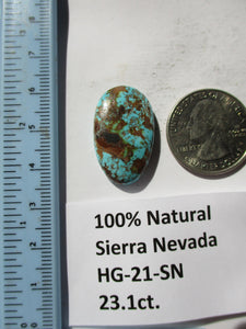 23.1 ct. (27x16.5x6 mm) 100% Natural Sierra Nevada Turquoise Cabochon Gemstone, # HG 21