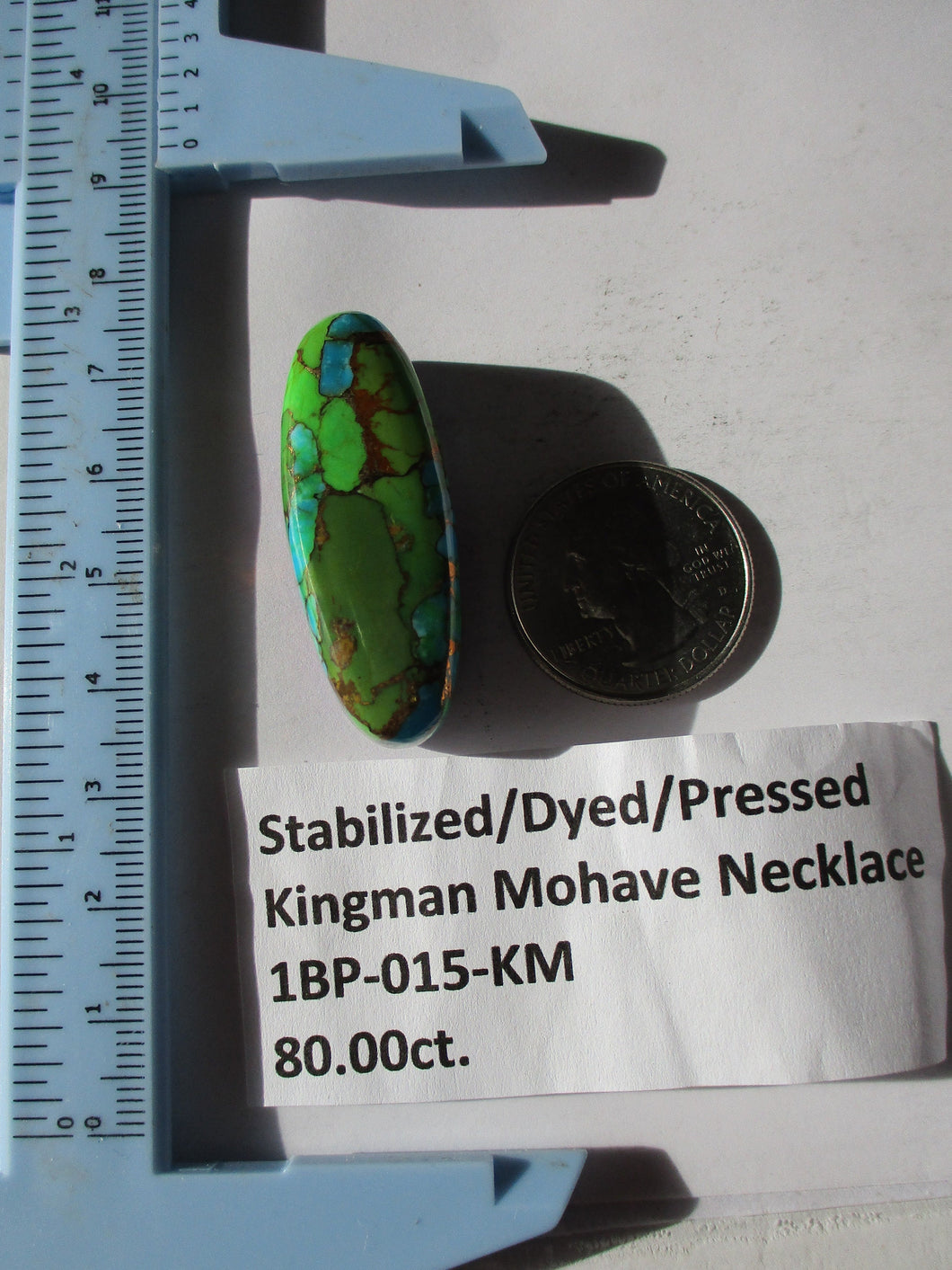 80.0 ct (41x16x13 mm) Pressed, Dyed, Stabilized Kingman Mohave Turquoise Drilled Pendant 1BP 015