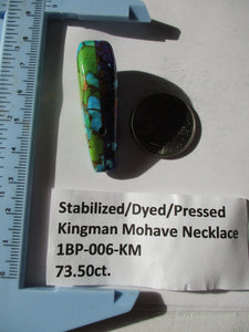 73.5 ct (43x16x13 mm) Pressed, Dyed, Stabilized Kingman Mohave Turquoise Drilled Pendant 1BP 006