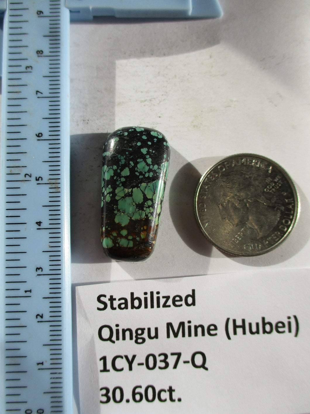 30.6 ct. (31x15x7.5 mm) Stabilized Qingu Mine (Hubei) Turquoise Cabochon, Gemstone, 1CY 037